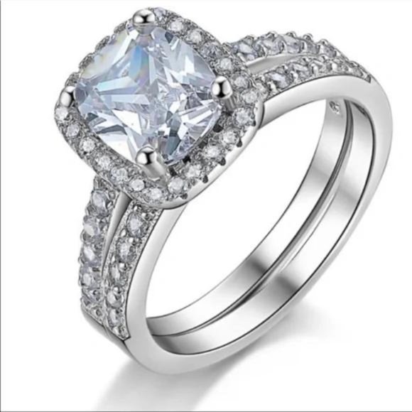 CUSHION CUT 925 STERLING SILVER DIAMOND RING, CUTE RING, SHINY RING. - Picture 5 of 5